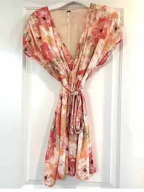 Free People Floral Mini Dress in Pink and Orange